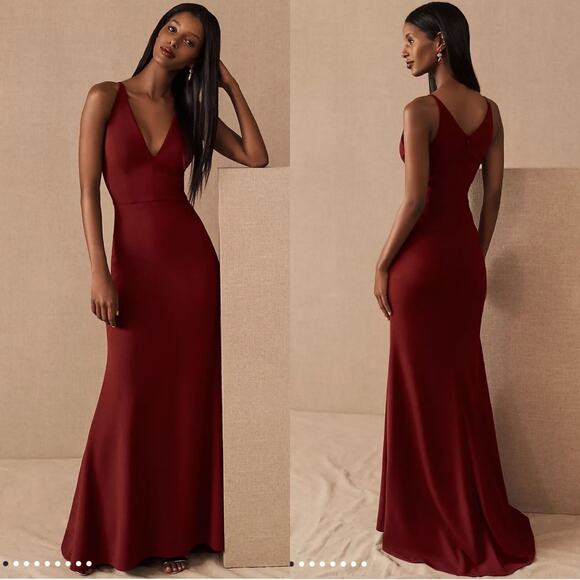 BHLDN Women's Burgundy V-neck Crepe Jones Dress Size 10 Bridesmaid Wedding